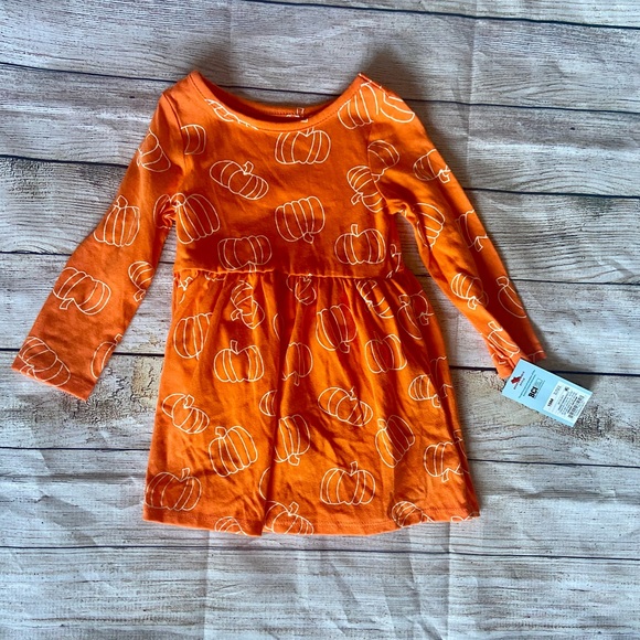 BNWT Cat & Jack Long Sleeve Pumpkin Dress with Diaper Cover - Picture 2 of 2